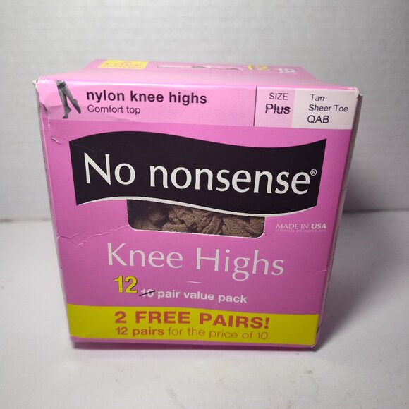 No Nonsense Comfort Top Nylon Knee Highs, Tan, Plus Size, Reinforced Toe 12 Pack - Picture 1 of 6